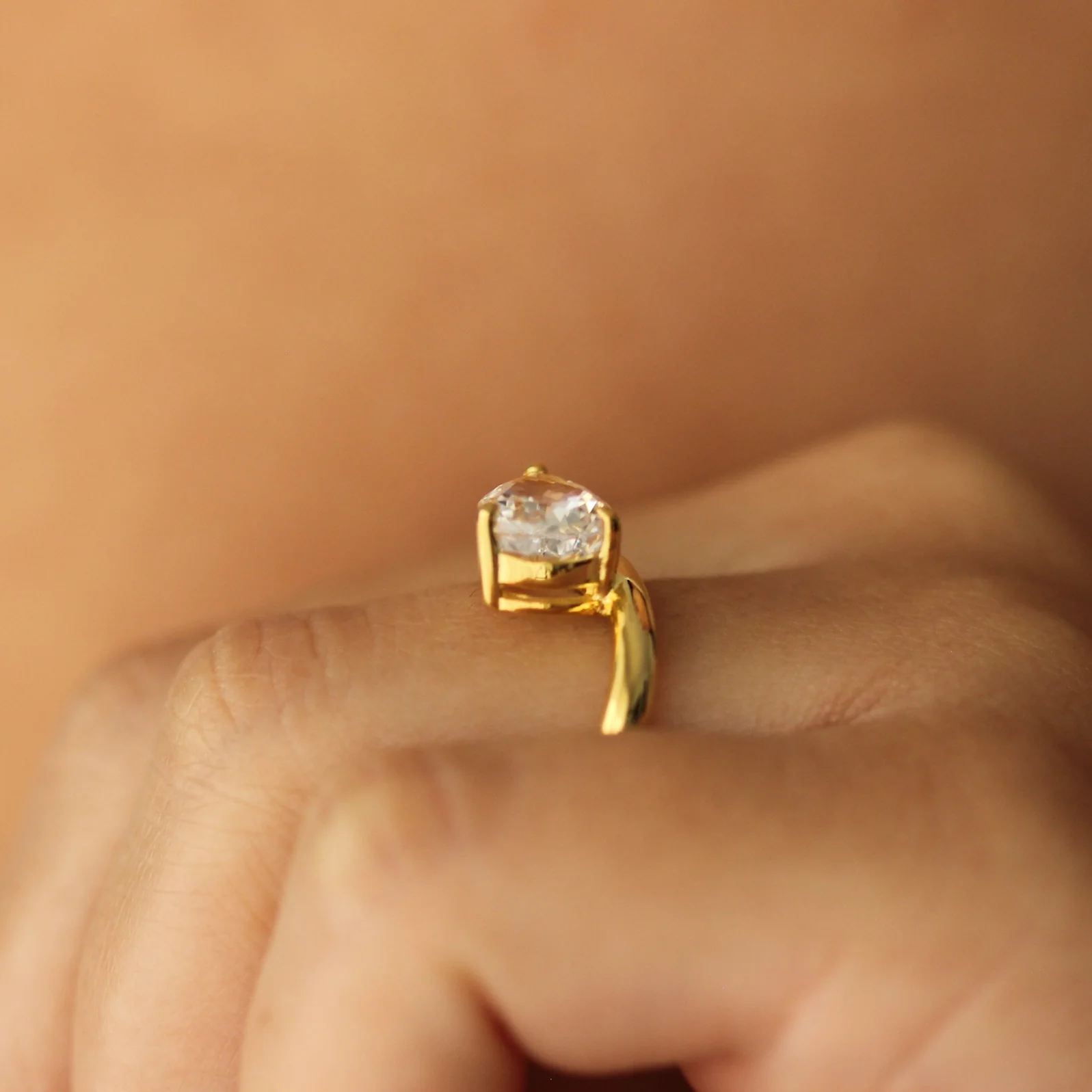 East West Curved Pear Ring - Gold - Image 3